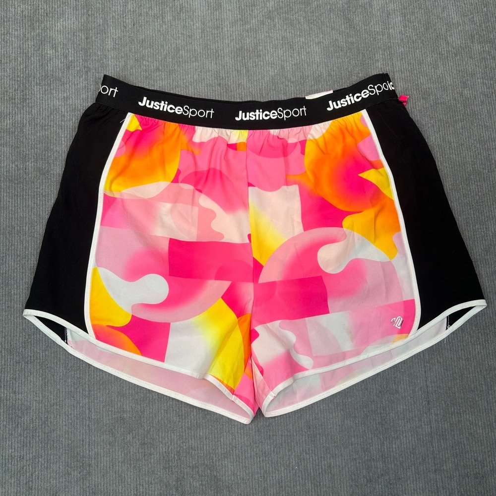Justice Sport Running Y2k Shorts Pink Orange Abstract Print Athletic Girls